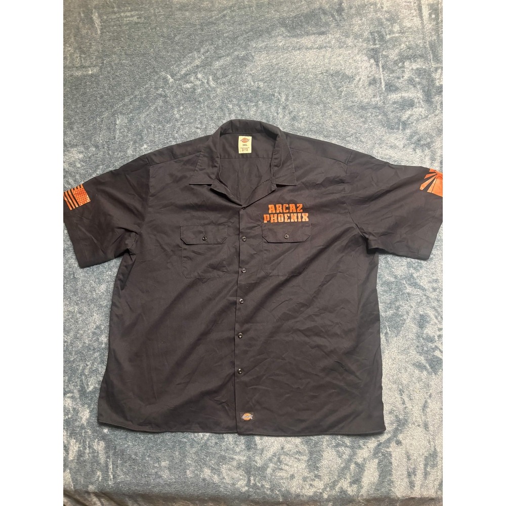Dickies Mens Work Shirt 3XL Black American Ram Club Short Sleeve Button Down